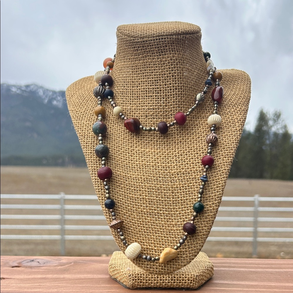 Stone and Carved Bone Beaded Necklace